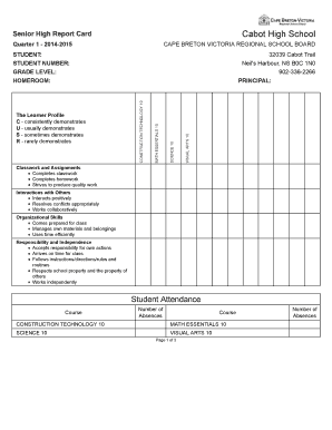 Senior High School Report Card  Form