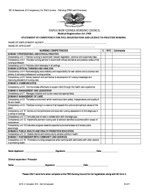 NC 6 Statement of Competency for Full Licence Nursing PNG and Overseas Health Gov  Form