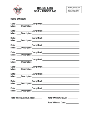 Hiking Log Template  Form