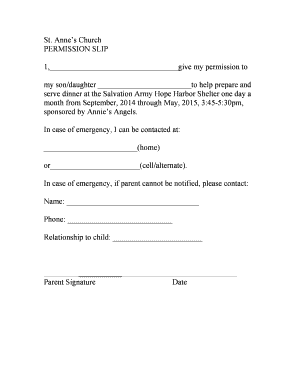 Printable Church Permission Slips  Form
