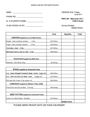 Meat Order Form Template