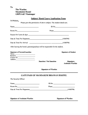 Hostel Leave Application  Form