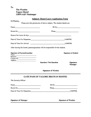 Hostel Leave Application  Form