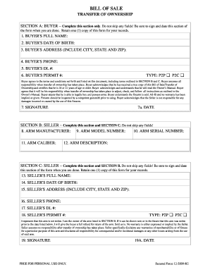 Blue Line Defense Firearm Bill of Sale  Form