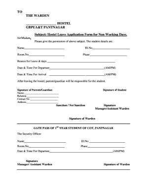 Hostel Leave Application  Form