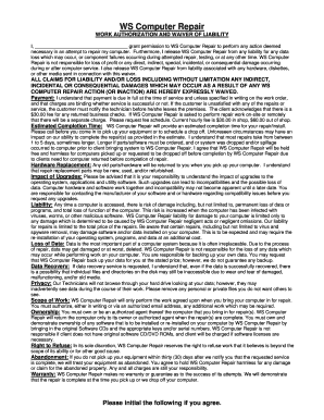 Computer Repair Liability Waiver  Form