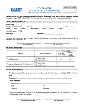 Statement of Financial Resources Kaist  Form