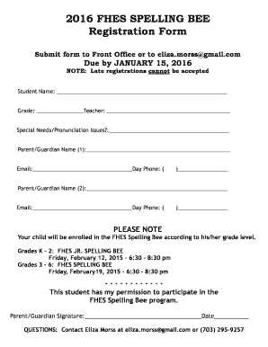 Spelling Bee Registration Form