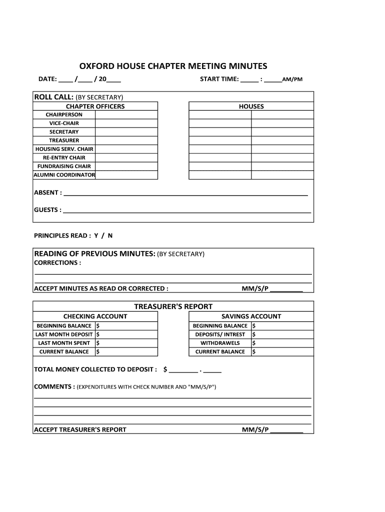 Oxford House Meeting Minutes  Form