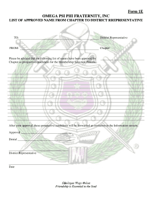Form 1E OMEGA PSI PHI FRATERNITY INC LIST of APPROVED Opp Ga