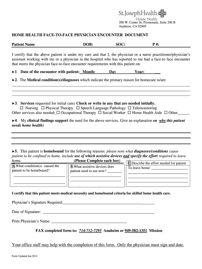  Face to Face Physician Encounter Form 2014-2024