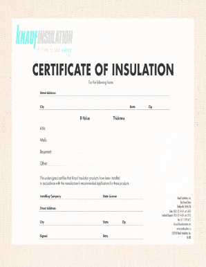 CERTIFICATE of INSULATION  Form