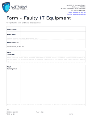 Faulty Equipment Report Template  Form