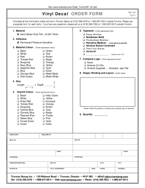 Decal Order Form Template