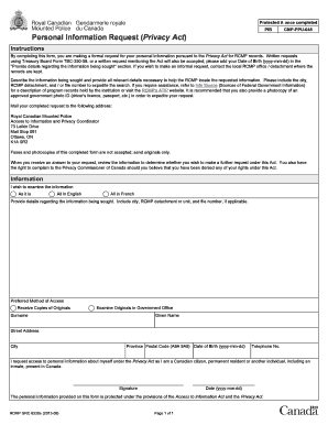  RCMP GRC 6330e Personal Information Request Privacy Act 2013