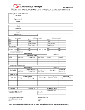 Relay Calibration Suruhanjaya Tenaga  Form
