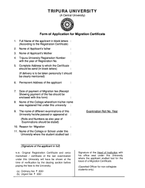 Tripura University Migration Form