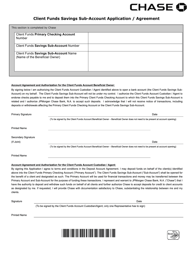 Client Funds Savings Sub Account Application Agreement  Form