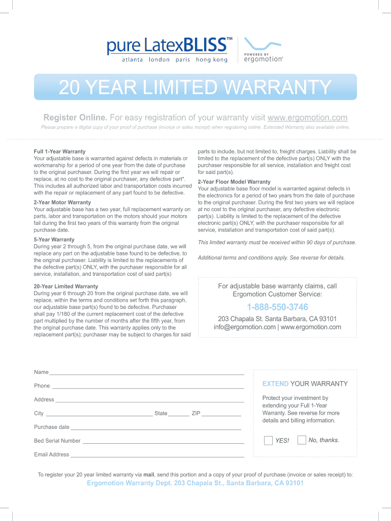  Ergomotion Warranty Registration 2013-2024