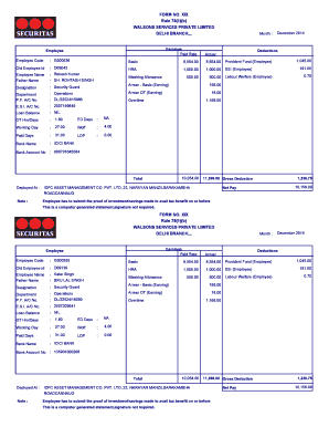 Walsons Services Pvt Ltd Salary Slip  Form