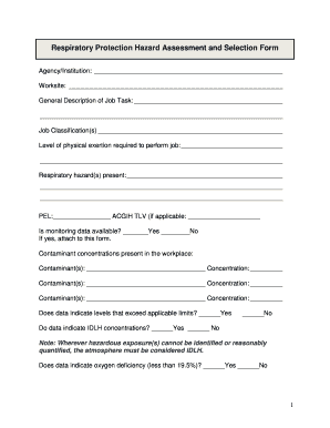 Respiratory Protection Hazard Assessment Sonicdrillingcom  Form