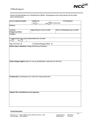 Rapportering Av Olyckor Samt Tillbud Och Observationer NCC Ncc  Form