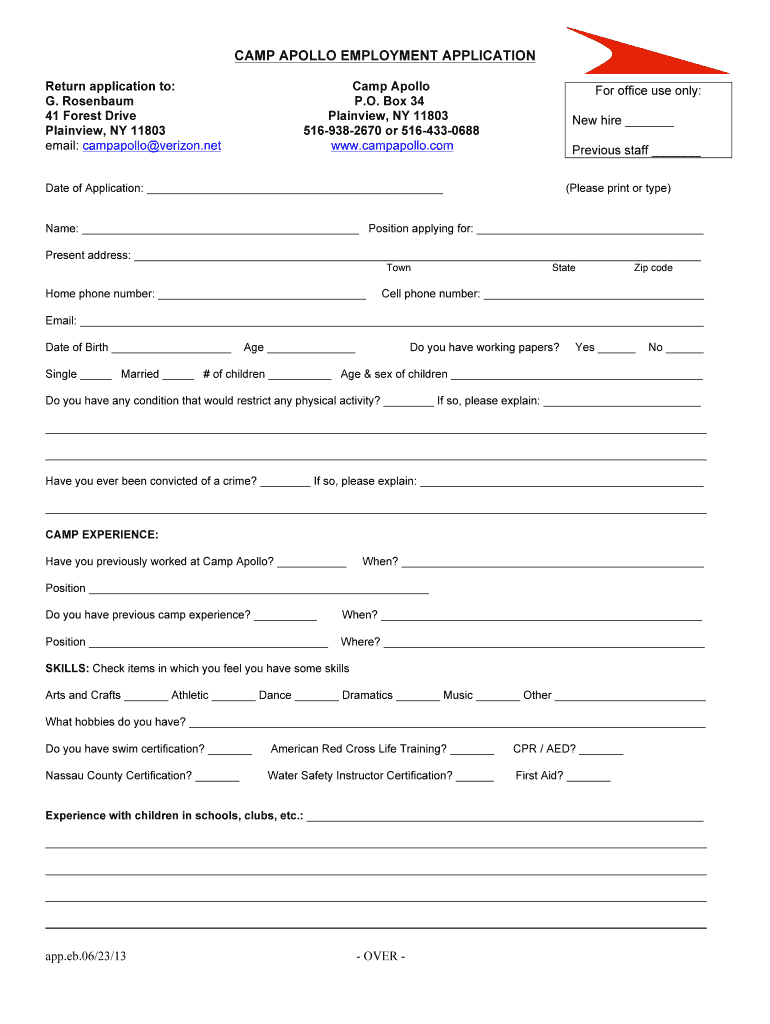  Youth Camp Application Blanks 2013-2024