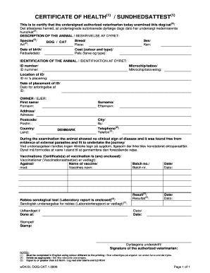 CERTIFICATE of HEALTH SUNDHEDSATTEST  Form