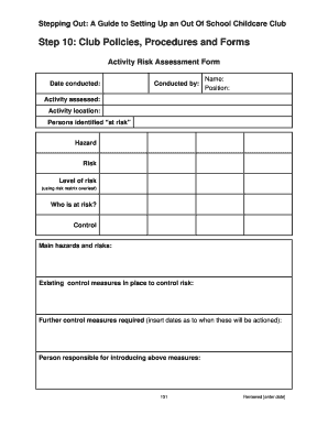 Activity Risk Assessment Form Clybiauplantcymru