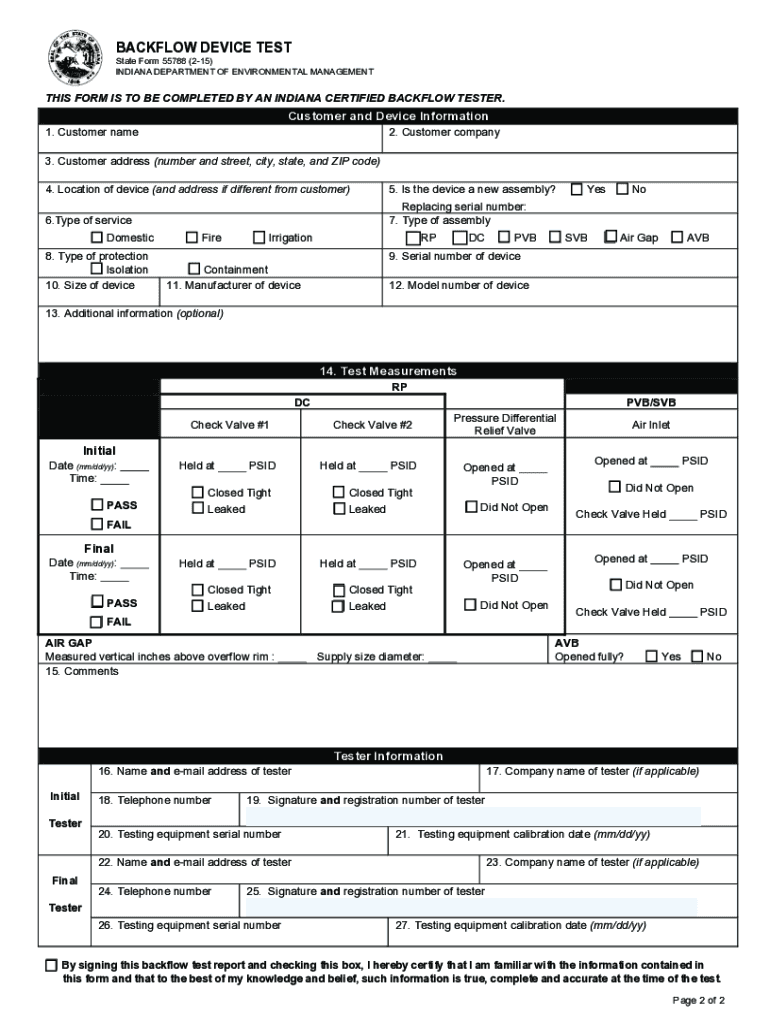 Backflow Test Form