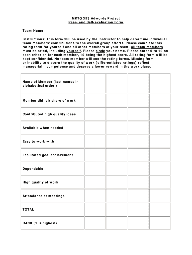 MKTG 353 Adwords Project Peer and Self Evaluation Form Mihaylofaculty Fullerton