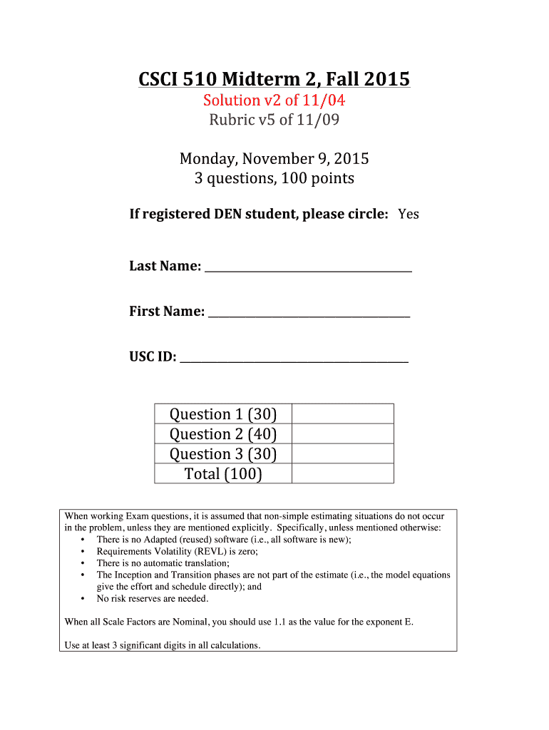  Midterm 2  Center for Systems and Software Engineering  Csse Usc 2015