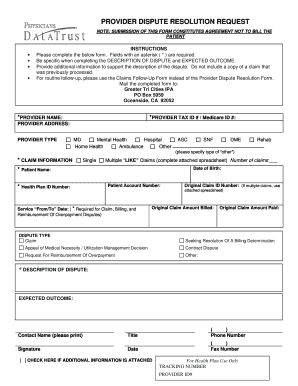Greater Tri Cities Provider Dispute Form