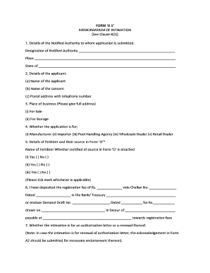 Memorandum of Intimation  Form