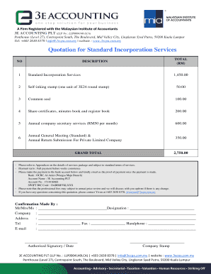Quotation Format for Accounting Services