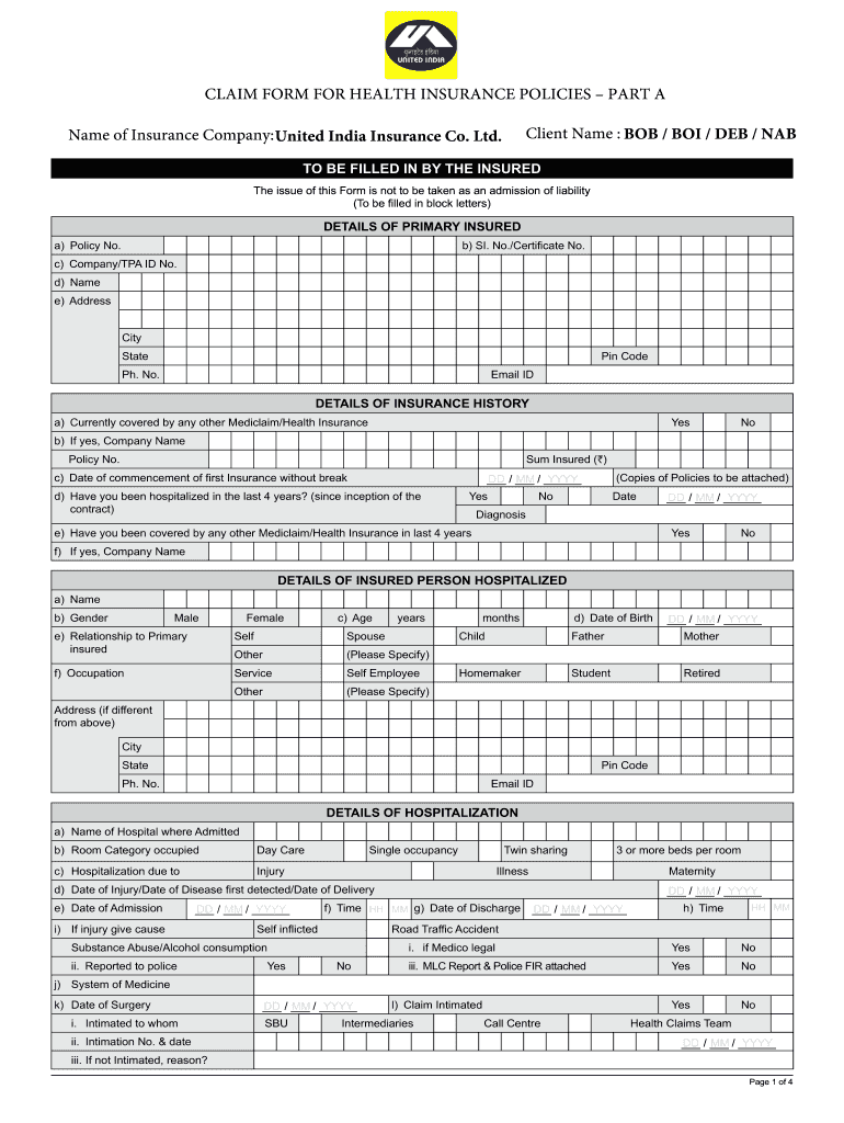 Claim Form Part a New India Assurance