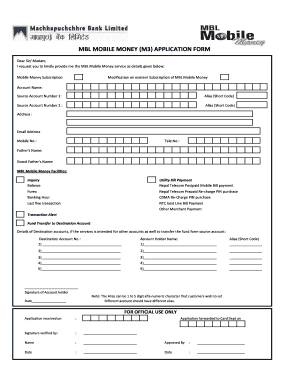 MBL MOBILE MONEY M3 APPLICATION FORM