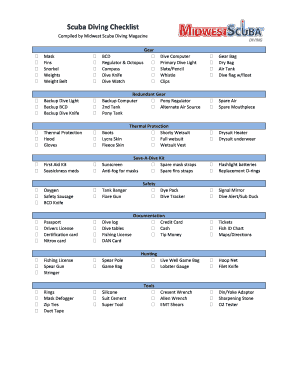 Scuba Diving Checklist PDF  Form