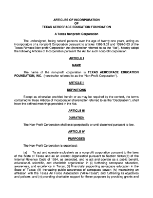 Articles of Incorporation Texas Template  Form