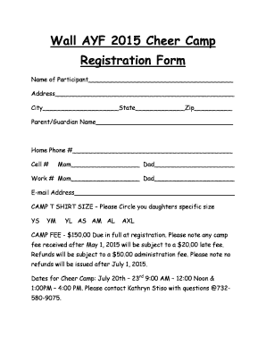 Wall AYF Cheer Registration Form Bwallknightsayfbborgb