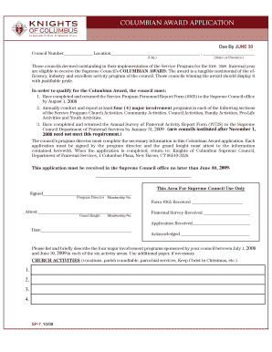 Columbian Award Application Form