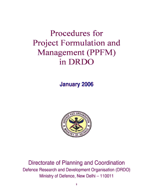 Procedures for Project Formulation and Management Ppfm in Drdo