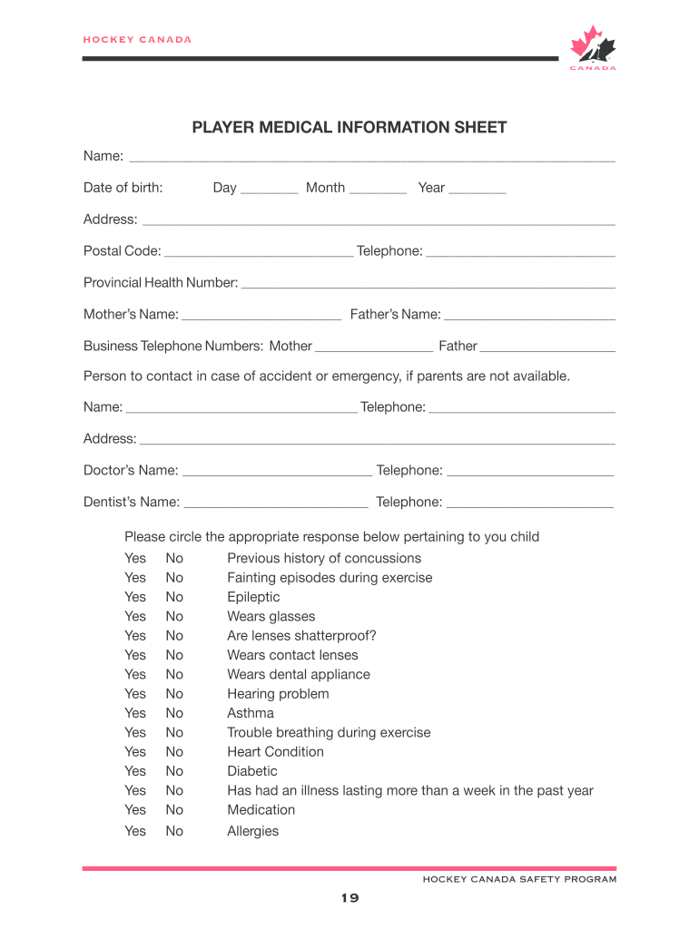 Hockey Canada Medical Form