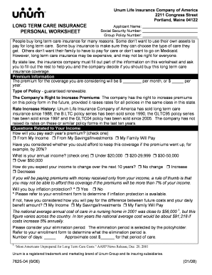 Long Insurance Personal Worksheet  Form