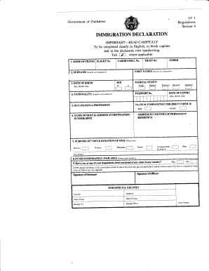 Zimbabwe Immigration Declaration Form