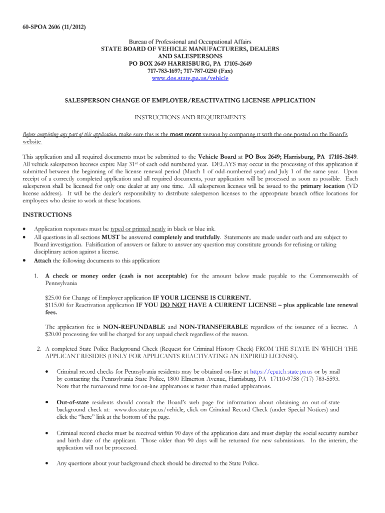  Spoa 2606 Form 2012-2024