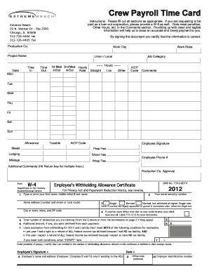 Crew Payroll Time Card Extreme Reach  Form