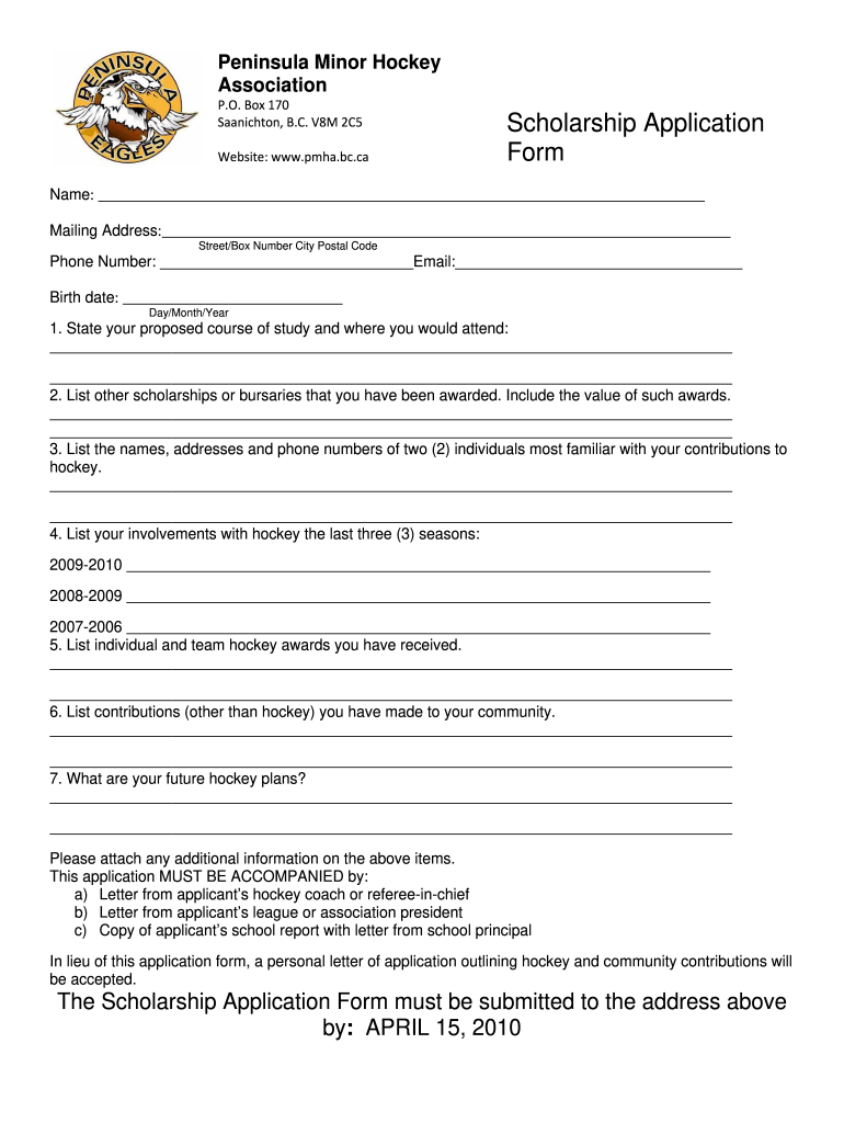 Pmha Scholarship Form