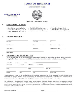 Hingham Mooring Permit  Form