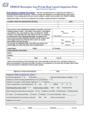 EBMUD Recreation Area Private Boat Launch Inspection Form